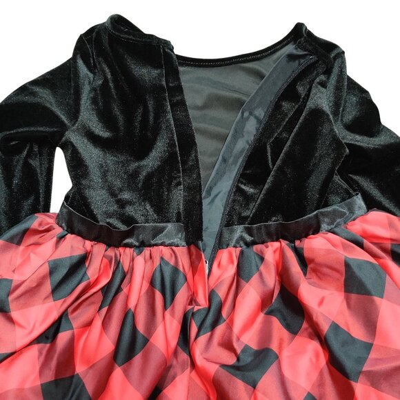Cat Jack Girls 3T Black Velvet Red Buffalo Plaid Long Sleeve Holiday Party Dress - Picture 4 of 7